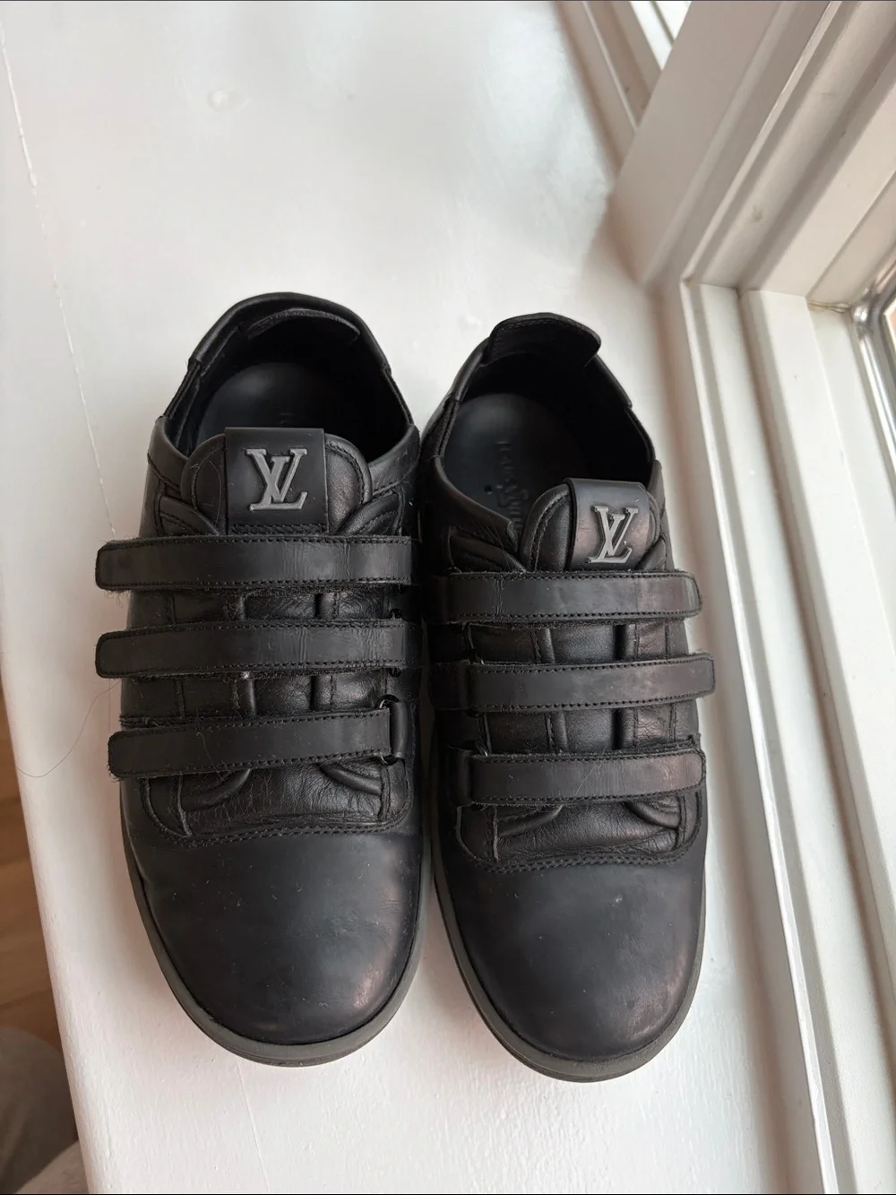 Vintage Louis Vuitton Black Leather Kids Velcro Strap Sneakers